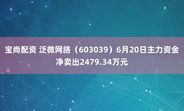 宝尚配资 泛微网络（603039）6月20日主力资金净卖出2479.34万元